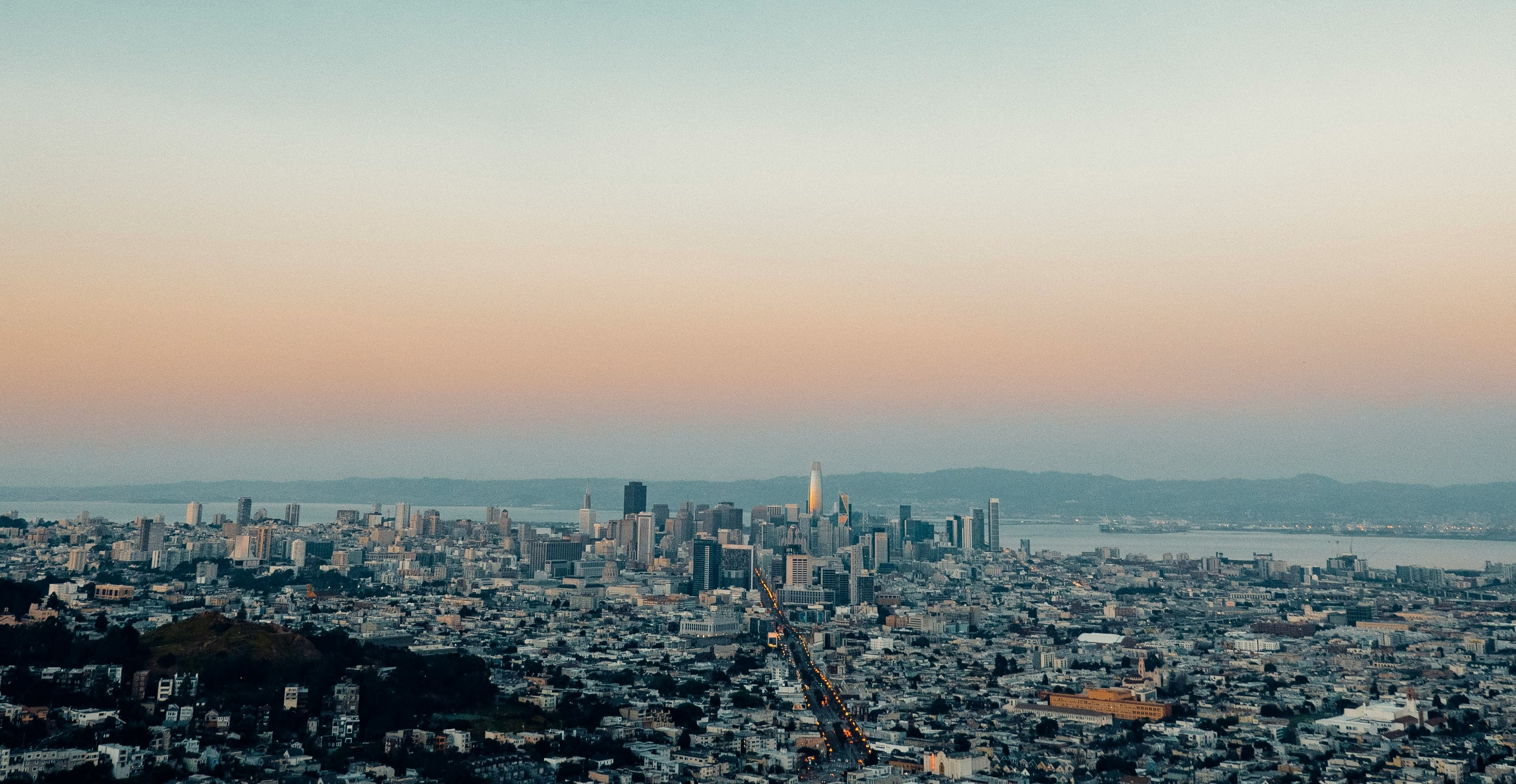 City skyline at sunset